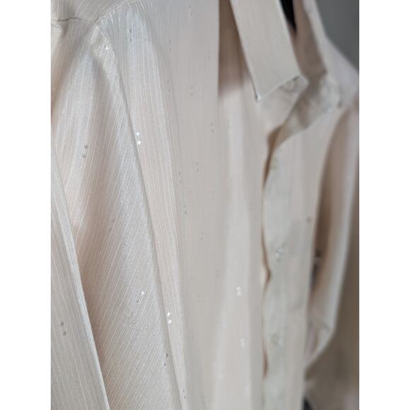 Disco Shimmer Stripe Vintage 70s Challenger Men’s Shirt Beige Stripe Long Sleeve - Picture 3 of 10